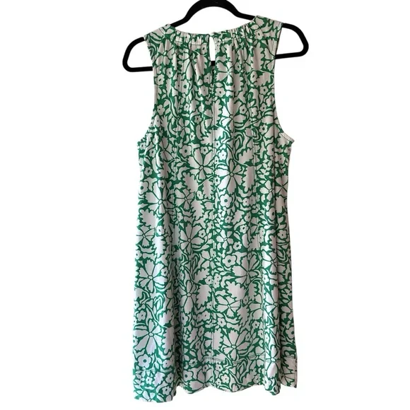 LOFT | NWOT FLORAL SEAMED MINI DRESS PURE COTTON JERSEY GREEN & WHITE | LARGE - Picture 7 of 10